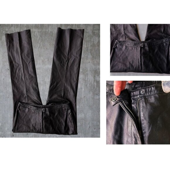 VTG Express World Black Leather Pants Size 11/12 High Rise Straight Leg … - Picture 5 of 12